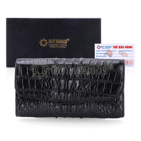 Ví nữ Huy Hoàng da cá sấu 3 gấp gai màu đen HD3202