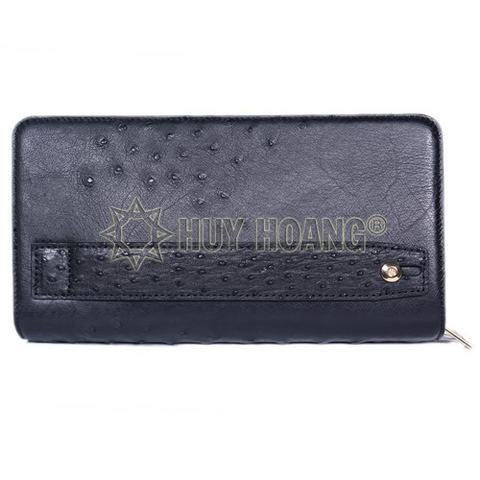 Ví cầm tay da đà điểu 2 khóa thụt màu đen HD3466