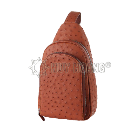 Túi đeo trước nam da đà điểu màu nâu đỏ HD6446