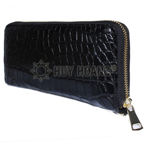 Ví da cá sấu 1 khóa nguyên con bụng màu đen HD3742