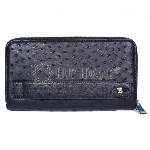 Ví cầm tay da đà điểu nhiều ngăn màu đen HD3458