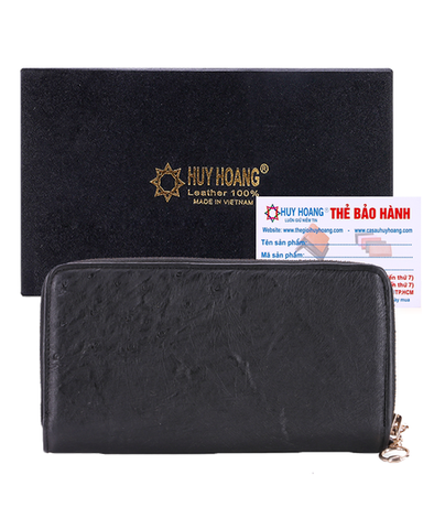 Ví nữ da đà điểu 2 khóa màu đen HD3440