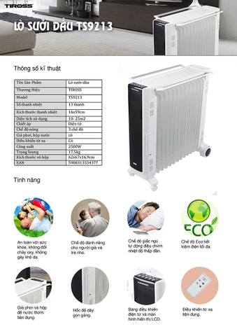 Máy sưởi dầu Tiross TS-9213 hàng nhập khẩu