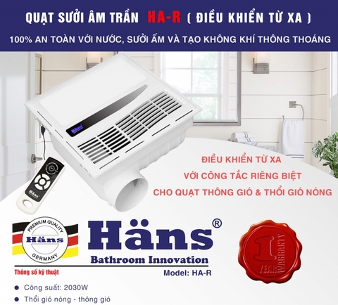 Quạt sưởi âm trần Hans HA-R (có điều khiển từ xa) hàng chính hãng