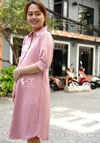 Đầm bầu vải cát Nhật - màu hồng - DM102C