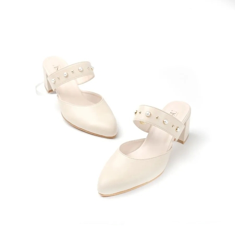 Giầy da đính đá 5cm Mule Block Kosu S-3007