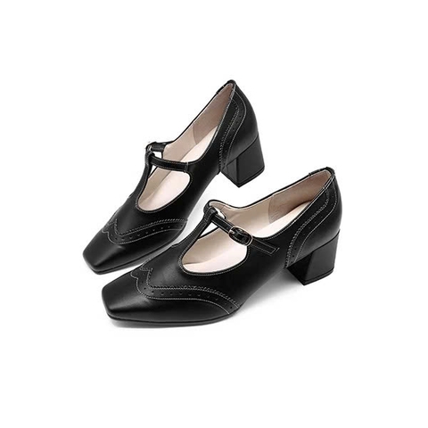 Giầy da mũi vuông 5cm T-Strap Kosu 2012