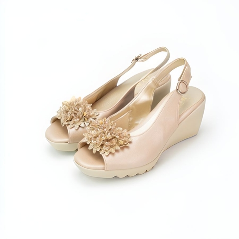 Sandal đế xuồng 7,5cm hoa cúc Kosu K-24012