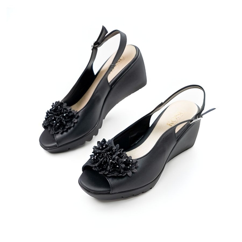 Sandal đế xuồng 7,5cm hoa cúc Kosu K-24012