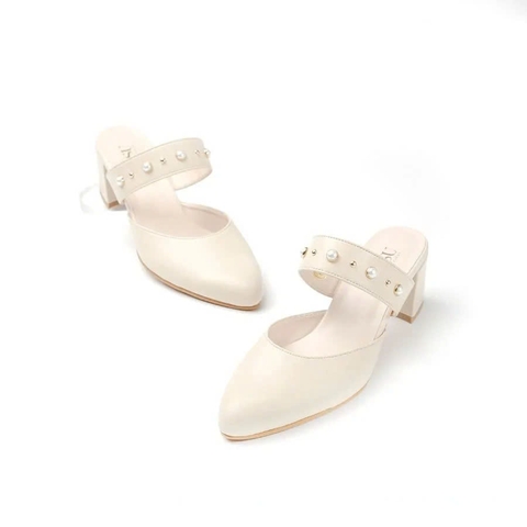 Giầy da đính đá 5cm Mule Block Kosu S-3007