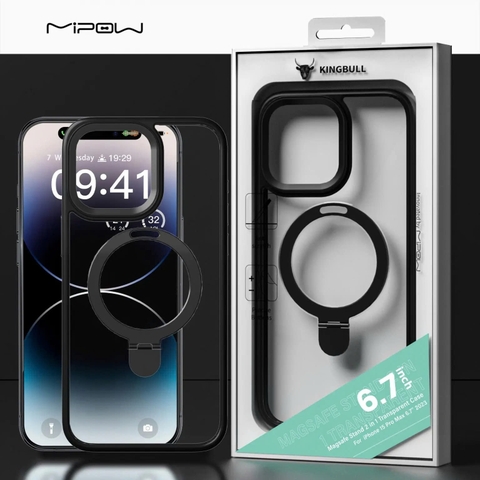 ỐP LƯNG MIPOW IPHONE 15 PRO MAX MAGSAFE STAND 2 IN 1 TRANSPARENT
