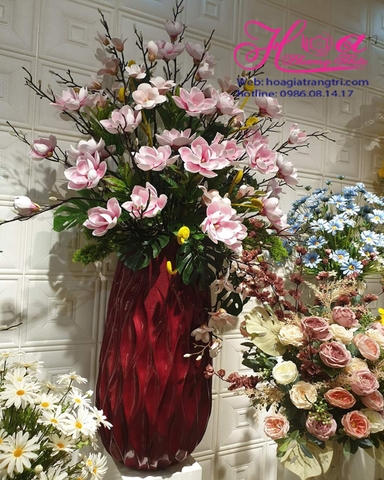 Hoa giả cao cấp - Bình hoa mộc lan