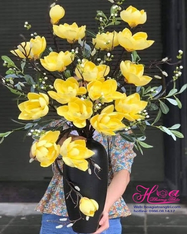 Hoa giả cao cấp - Bình mộc lan vàng
