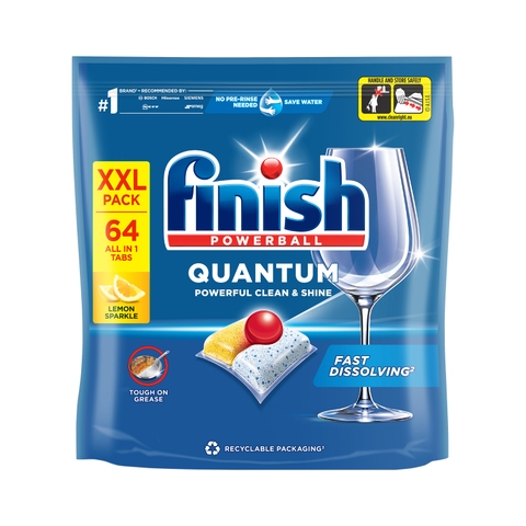 Viên rửa bát  FINISH QUANTUM ALL IN 1 hương chanh 64v