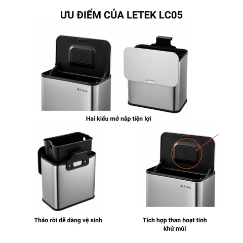 Thùng rác treo tủ & để bàn Letek LC05 (5 lít)