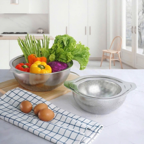 SET 3 RỔ INOX CÓ TAY CẦM GKÖCH MYDH0305 (kt16cm, 20cm & 24cm)