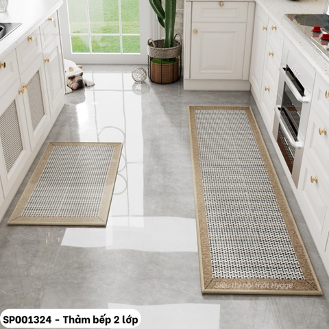 Bộ thảm bếp cao cấp 2 lớp viền nâu nhạt (80cm , 180cm) 1324