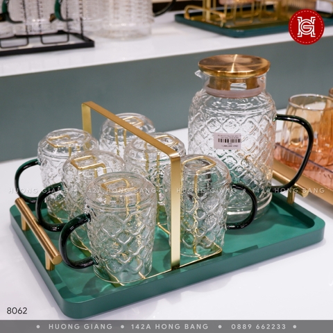 Bộ cốc bình thuỷ tinh retro 1,5L kèm khay GNS-B0886