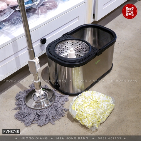 Bộ lau nhà inox màu bạc Spin mop M7