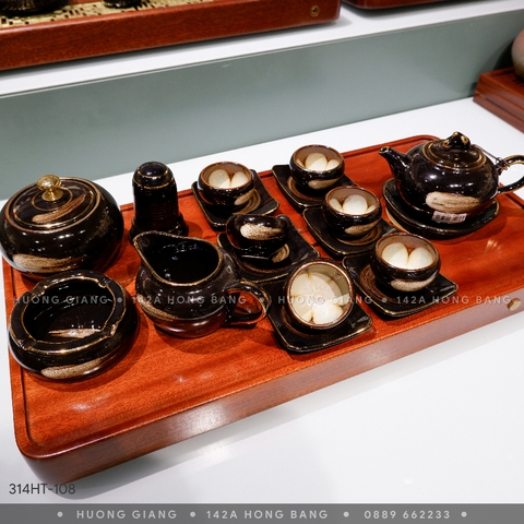 Bộ ấm chén quả hồng xước vàng kim +PK