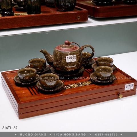 Bộ ấm chén búp sen S1 chân nhỏ ngọc khum hoa