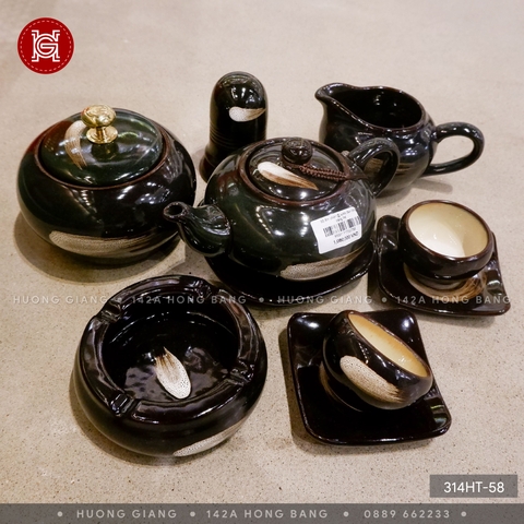 Bộ ấm chén @ xước đen lòng trắng PK