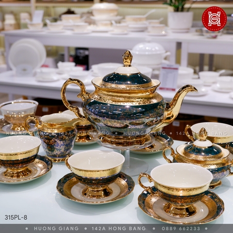 Bộ cà phê xanh lá băng vàng LZ011