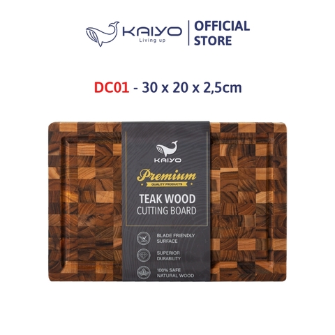 Thớt thái chữ nhật gỗ teak Kaiyo sz S (80016) 2.5*30*20cm