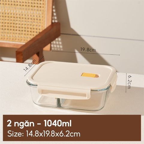 Hộp thủy tinh chữ nhật 2 ngăn 1040ml