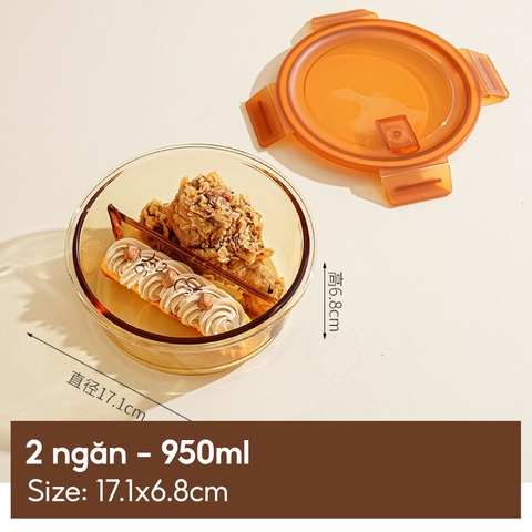 Hộp thủy tinh Crisper tròn 2 ngăn 950ml