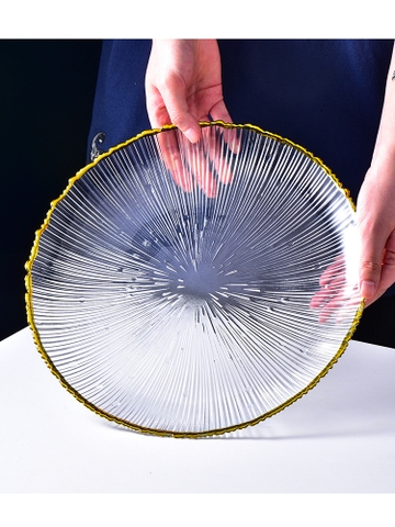 Đĩa thuỷ tinh 30cm 6027 viền vàng