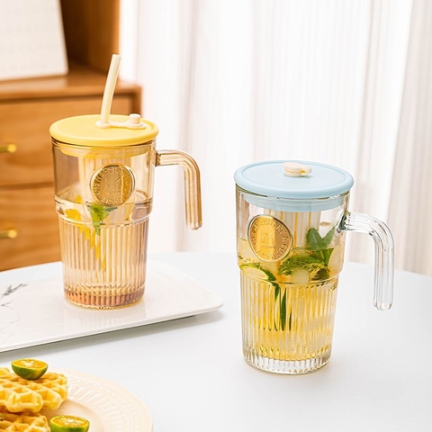 Cốc thuỷ tinh có ống hút 530ml