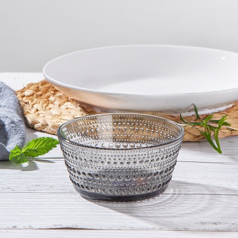 Bộ đồ ăn thuỷ tinh chấm bi bát salad đen pvn515
