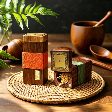 Hộp đựng tăm gỗ óc chó JYYQ002