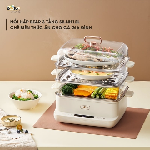 Nồi hấp đa năng 3 tầng Bear SB-NH12 - 12L