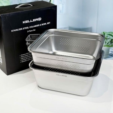 Set rổ chậu inox Keller@ 32cm vuông MT67