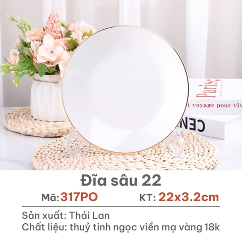 Đĩa sâu Opal Trắng 22cm - 317PO