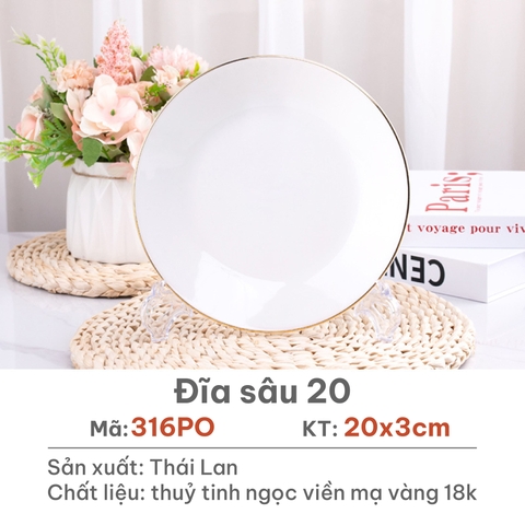 Đĩa sâu Opal Trắng 20cm - 316PO
