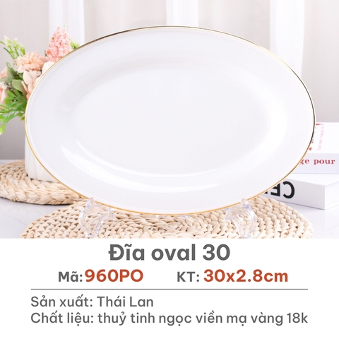Đĩa oval Opal Trắng 30cm - 960PO
