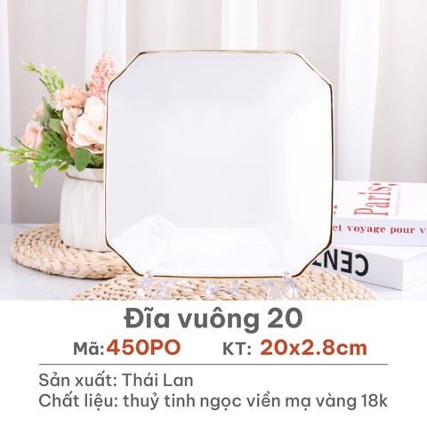 Đĩa vuông Opal Trắng 20cm - 450PO