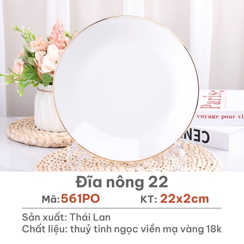 Đĩa nông Opal Trắng 22cm - 561PO