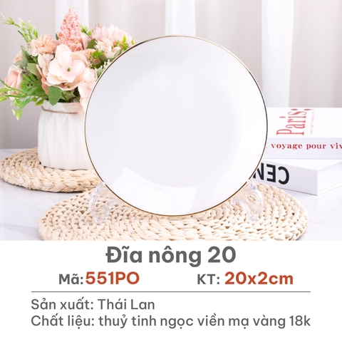 Đĩa nông Opal Trắng 20cm - 551PO