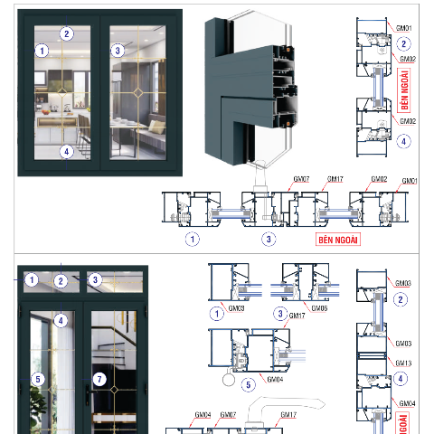 Cửa sổ mở quay hệ 65