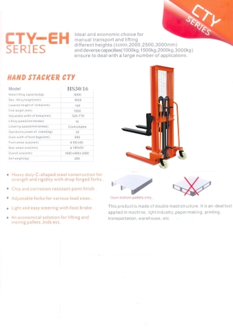 Xe nâng tay cao 3 tấn nâng cao 1,6 mét
