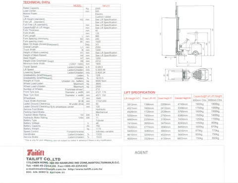 Xe nâng cho nối đi hẹp 1,8 mét