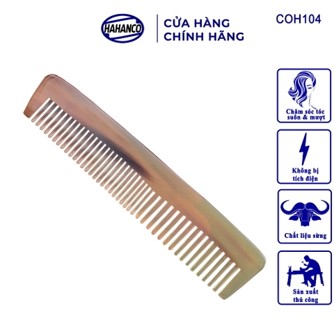 Lược Sừng HAHANCO (COH104) Mẫu Bằng Đầu Có 2 Loại Răng (Size: S - 12,5cm)