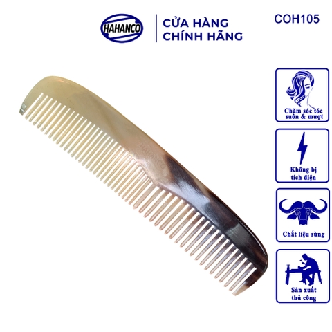 Lược sừng HAHANCO COH105 Lược Bằng Đầu 2 Loại Răng Xuất Nhật (Size: M - 15cm)
