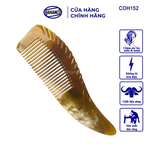 Lược sừng xuất Nhật - COH152 (Size: M - 16,5cm) Lược đuôi thon nhỏ gọn - Horn Comb of HAHANCO - Chăm sóc tóc