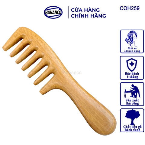 Lược gỗ thơm răng thưa massage đầu giúp lưu thông máu - Chải tóc xoăn, rối, xù (Size: XL - 20cm) - COH259 - HAHANCO