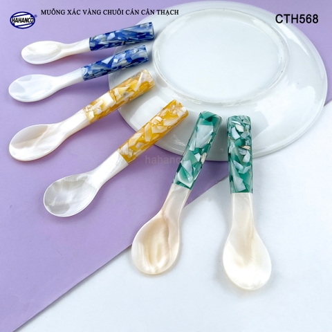 Muỗng Xác Vàng Chuôi Khảm Cẩn Thạch HAHANCO Ăn Bánh Kem Sữ Chua Múc Gia Vị - CTH568